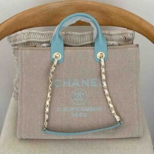 Buy Chanel Deauville Tote Beige Denim Canvas Medium | Dubai Luxury Items