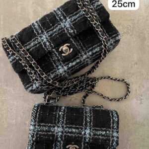 Buy Chanel Flap Bag Wool Tweed Blue Black Stripe | Bags Dubai - Luxury Master Copy Dubai