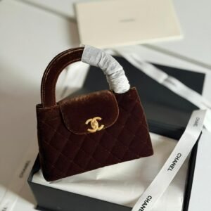 Buy Chanel Kelly Bag Mini Brown Velvet Gold Hardware | Dubai Luxury Items