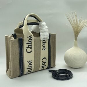 Buy Chloe Small Woody Beige & Black Canvas & Calfskin Bag