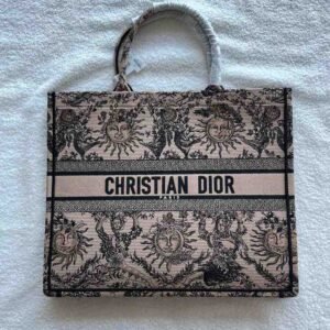 Buy Dior Book Tote Large Ecru Brown Toile de Jouy Soleil | Dubai Luxury Items