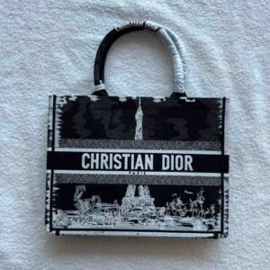 Buy Dior Book Tote Medium Black White Paris Embroidery | Dubai Luxury Items