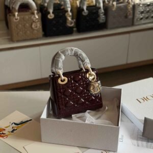 Buy Dior Lady Dior Mini Deep Amaranth Patent Bag | Dubai Luxury items
