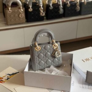 Buy Dior Lady Dior Mini Grey Lambskin Bag | Dubai Luxury Items