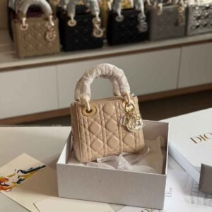 Buy Dior Lady Dior Mini Powder Beige Calfskin Bag | Dubai Luxury Items