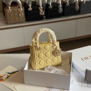 Buy Dior Lady Dior Mini Yellow Lambskin Bag | Dubai Luxury items
