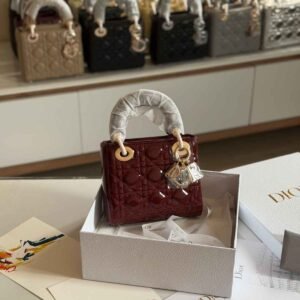 Shop Dior Lady Dior Mini Maroon Patent Bag | Dubai Luxury Items
